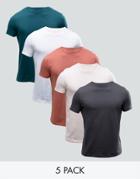 Asos 5 Pack T-shirts With Crew Neck Save - Multi