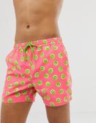 South Beach Recycled Swim Shorts In Kiwi Print - Pink
