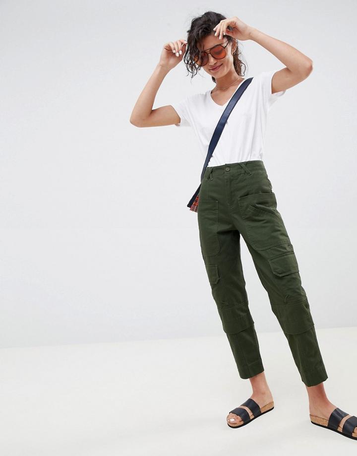 Asos Design Slim Leg Utility Pants In Green - Green