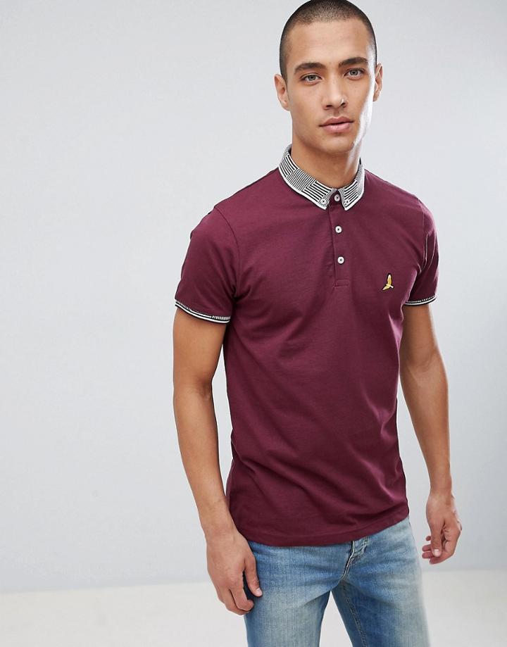 Brave Soul Striped Collar Polo Shirt - Red