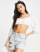 Na-kd Ruched Detail Crop Top In Off White