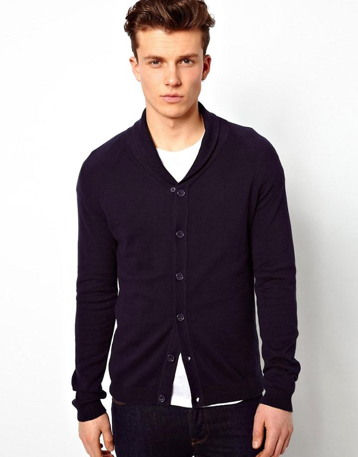 Asos Shawl Neck Cardigan-blue