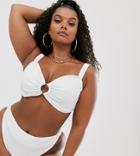 South Beach Curve Exclusive Mix And Match Ribbed Ring Bandeau Bikini Top In White - White