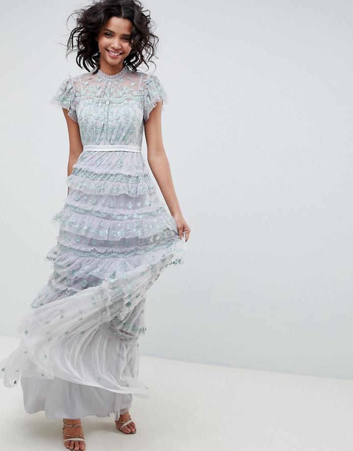 Needle & Thread Embroidered Maxi Dress In Pistachio - Green