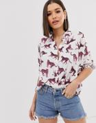 Asos Design Long Sleeve Cropped Shirt In Leopard Print - Multi