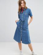 Leon And Harper Midi Shirt Dress In Denim - Blue