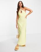 Asos Design Wrap Neck Maxi Dress With Thigh Split In Mandarin-yellow