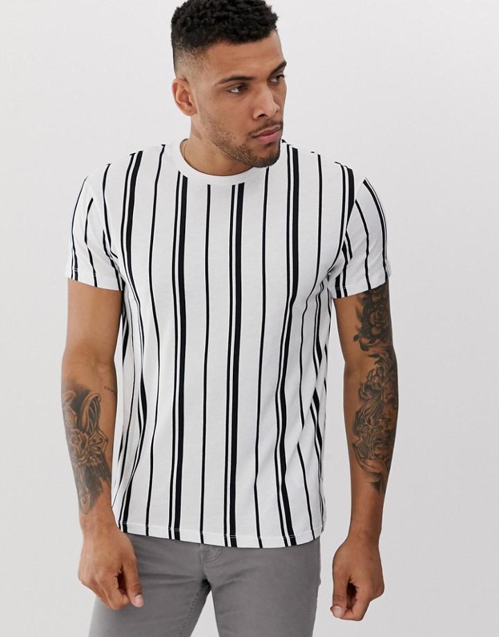 Bershka Vertical Striped T-shirt In White