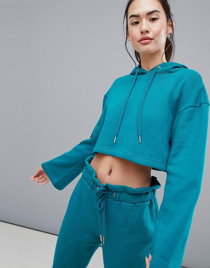 South Beach Crop Oversized Hoodie In Green - Green