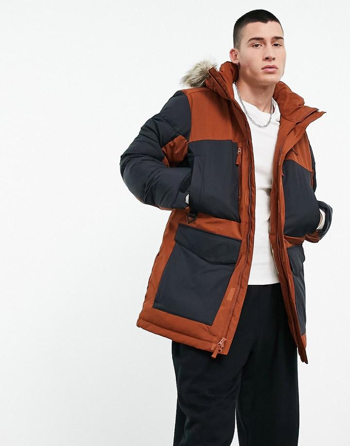 Columbia Marquam Peak Fusion Parka Jacket In Rust/black-red