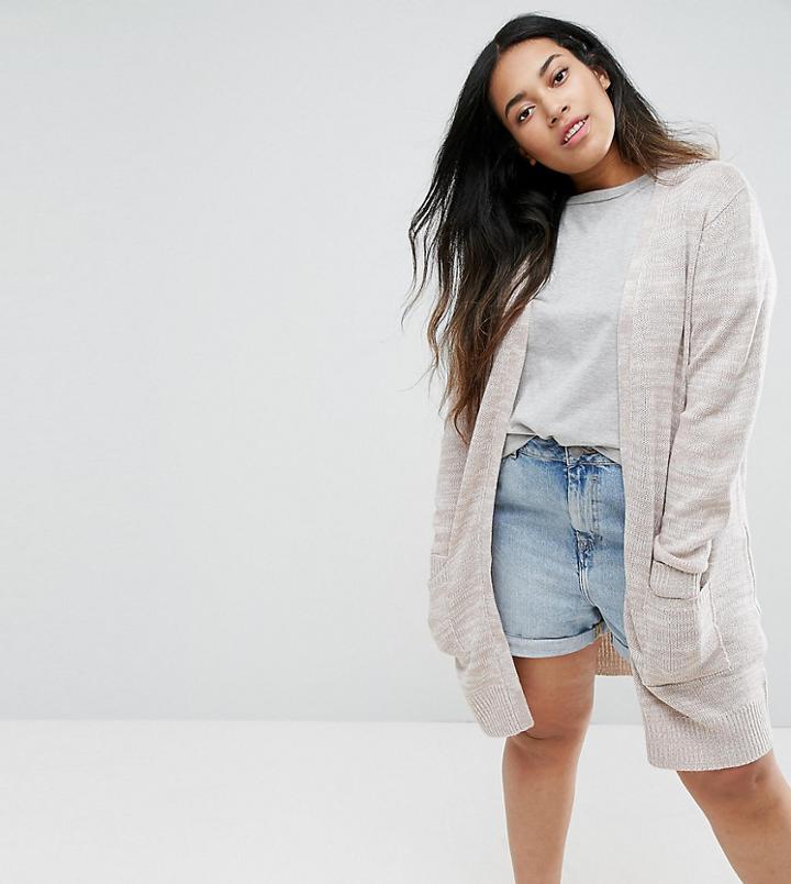 Brave Soul Plus Knit Cardigan In Color Twist Knit - Beige