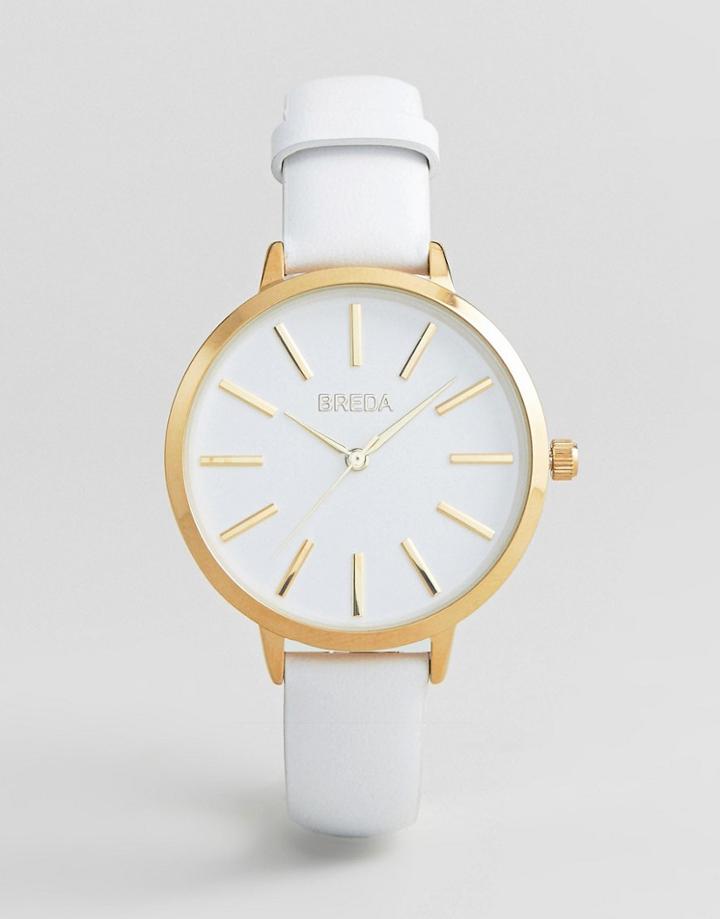 Breda Women's 'joule' Slim Gold And White Leather Strap Watch 37mm - White