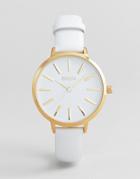 Breda Women's 'joule' Slim Gold And White Leather Strap Watch 37mm - White