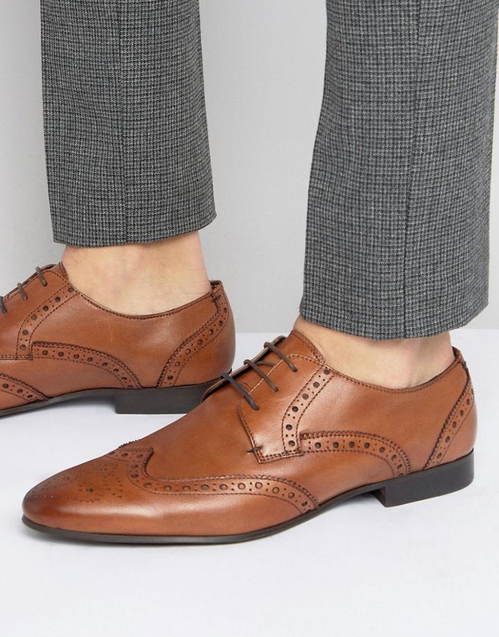 Walk London Mark Leather Brogue Shoes - Tan