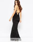 Naanaa Plunge Front Strappy Maxi Dress With Open Back - Black