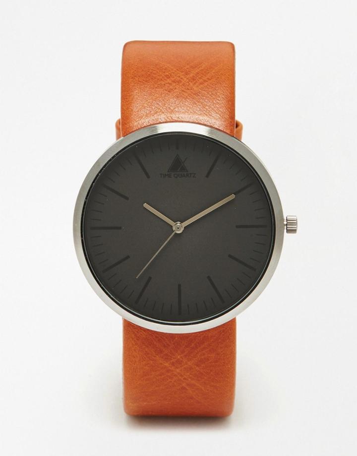 Asos Sleek Watch In Black With Tan Leather Strap - Tan