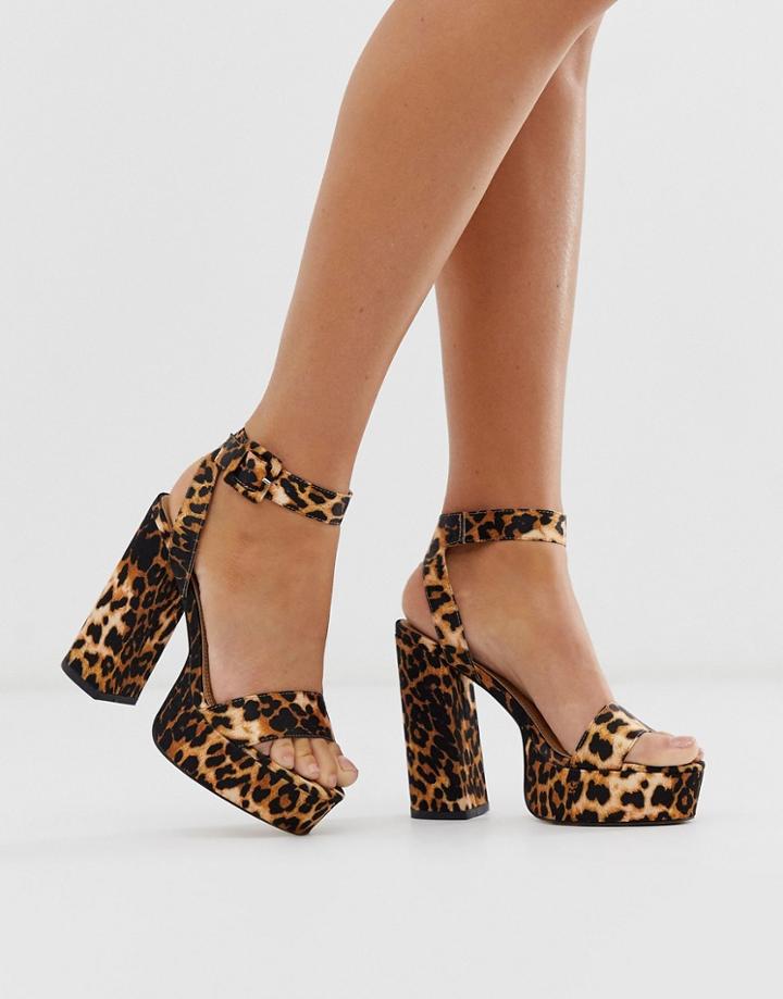 Asos Design Hostess Platform Heeled Sandals In Leopard-multi