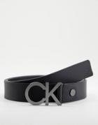 Calvin Klein Adjustable Leather Ck Belt In Black