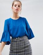 Traffic People Top With Flute Sleeves - Blue