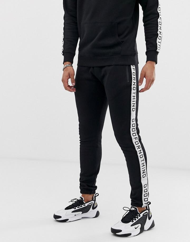 Good For Nothing Sweatpants In Black With Side Stripe Logo - Black