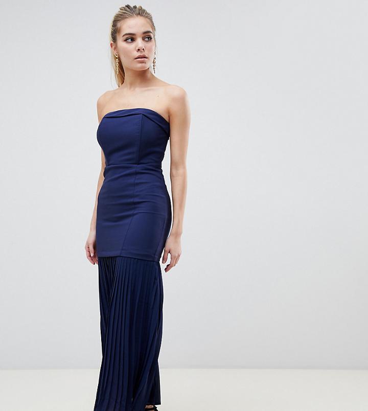 Dark Pink Sleek Bandeau Maxi Dress With Pleated Hem Detail