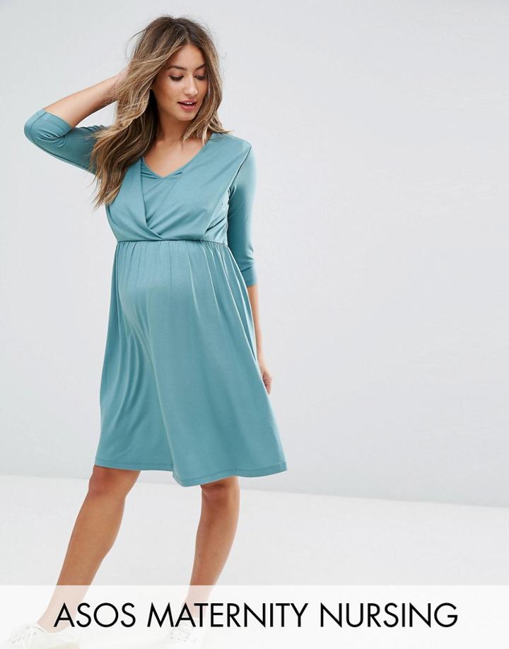 Asos Maternity Nursing Drape Front Dress - Green