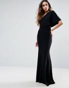Club L One Shoulder Detailed Slinky Maxi Dress - Black