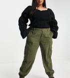 Only Curve Cargo Pants In Khaki-green