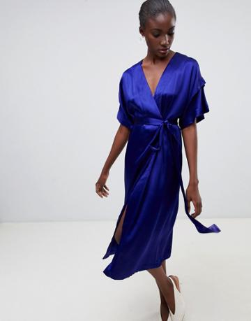 Finery Constable Luxe Sateen Wrap Dress - Blue