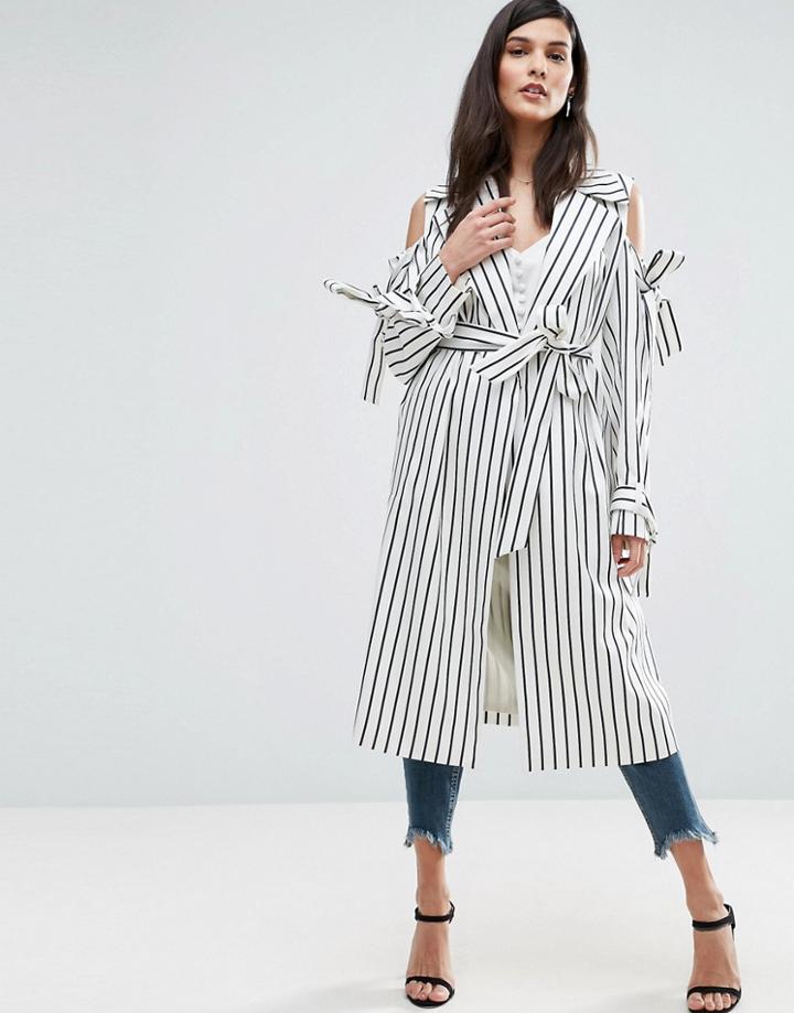 Asos Draped Coat In Stripe With Bows - Multi