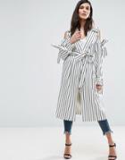 Asos Draped Coat In Stripe With Bows - Multi