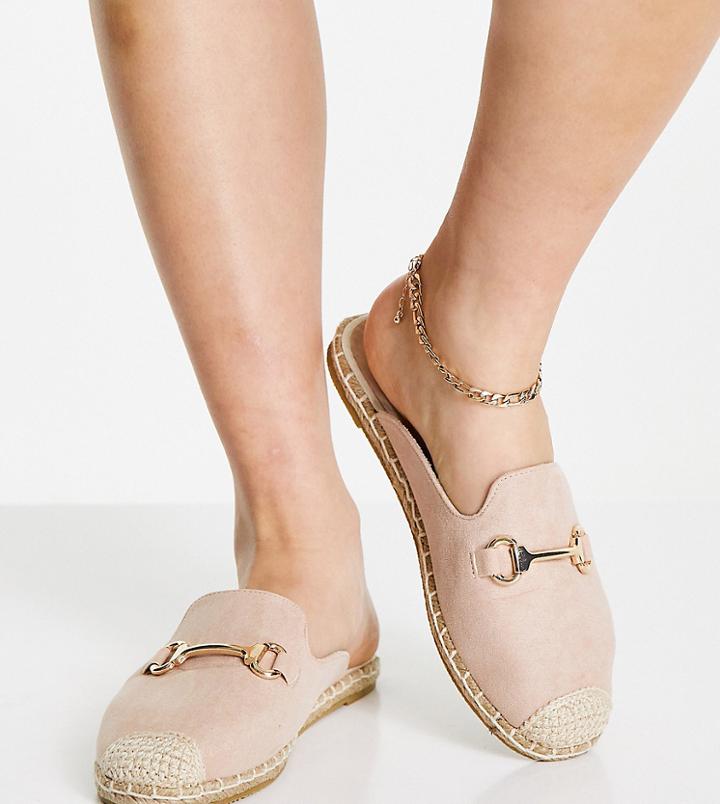 London Rebel Wide Fit Espadrille Mules With Snaffle Trim In Beige-neutral
