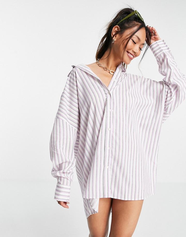 Damson Madder Relaxed Shirt Dress In Stripe - White