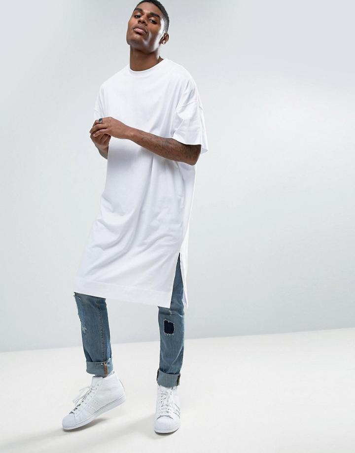 Asos Extreme Longline Super Oversized T-shirt In White - White
