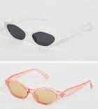 Asos Design 2 Pack Angular Sunglasses In White And Crystal Orange - Multi