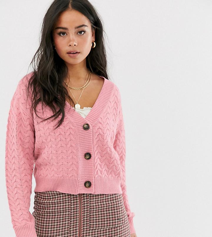 Wild Honey Chunky Knit Cardigan In Cable - Pink