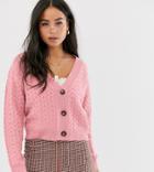 Wild Honey Chunky Knit Cardigan In Cable - Pink