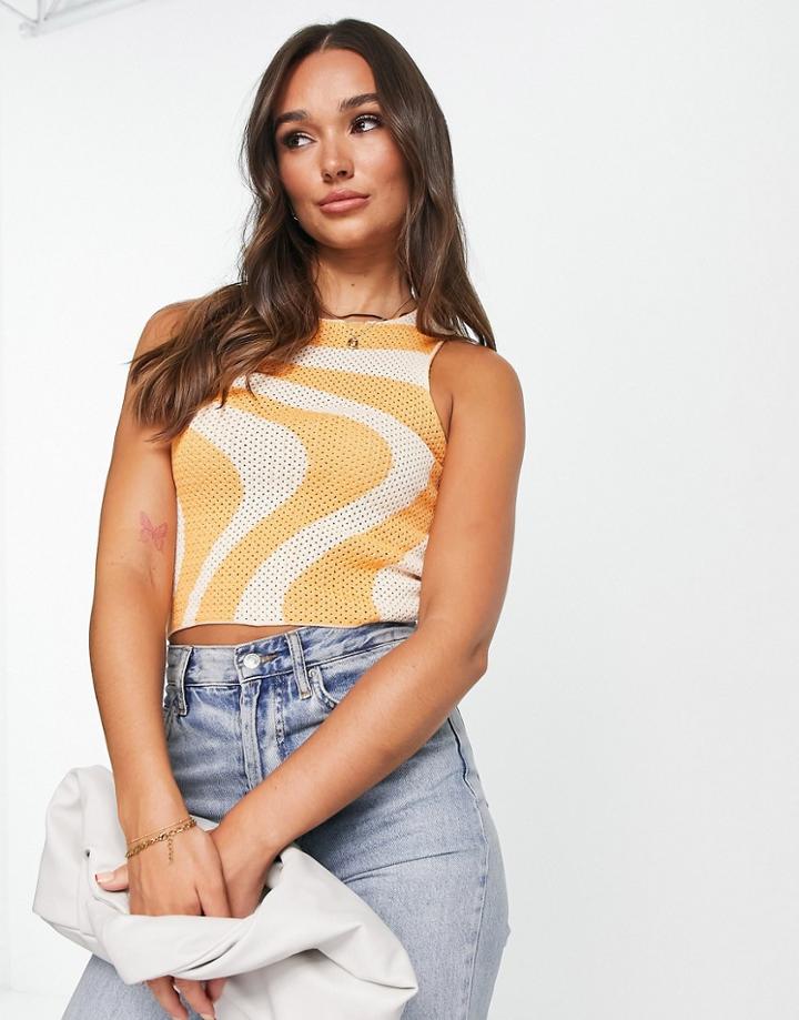 River Island Wave Print Crop Top In Orange