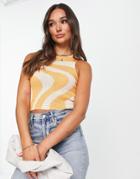 River Island Wave Print Crop Top In Orange