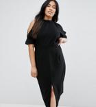 Asos Curve Wiggle Midi Dress With Cold Shoulder - Black