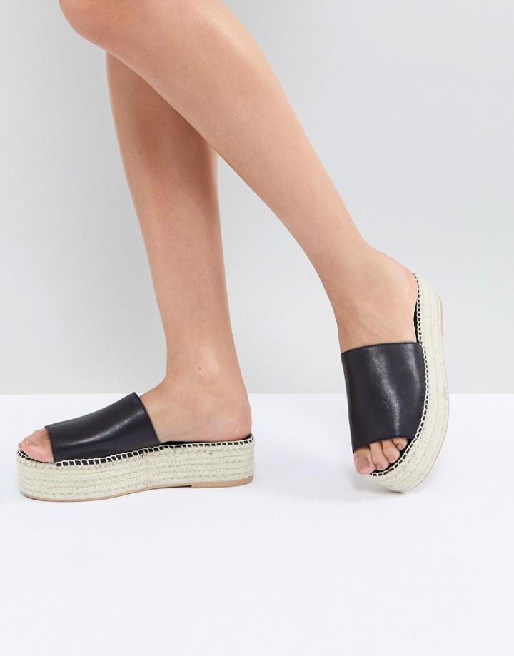 Vagabond Celeste Black Leather Slide Espadrilles - Black
