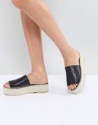 Vagabond Celeste Black Leather Slide Espadrilles - Black