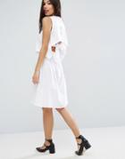 Asos Cotton Dress With Open Back And Tie Detail - White