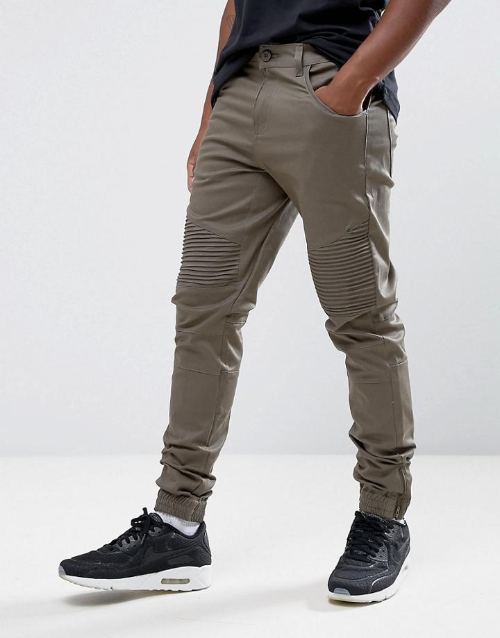 Criminal Damage Skinny Fit Biker Jogger Chino - Green