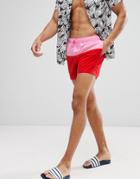 Asos Swim Shorts In Pink & Red Panels Short Length - Pink