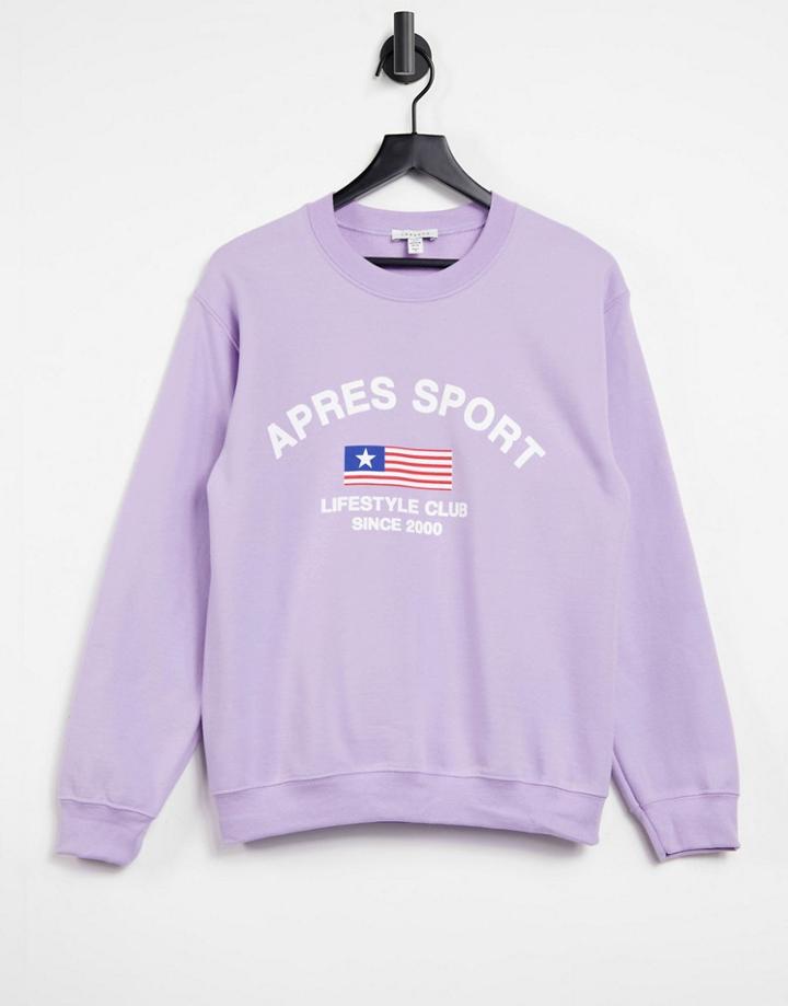 Topshop 'apres Sport' Motif Sweatshirt In Lilac-purple