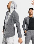 Asos Design Super Skinny Soft Tailored Wool Mix Suit Jacket In Blue Micro With Grid Check-blues