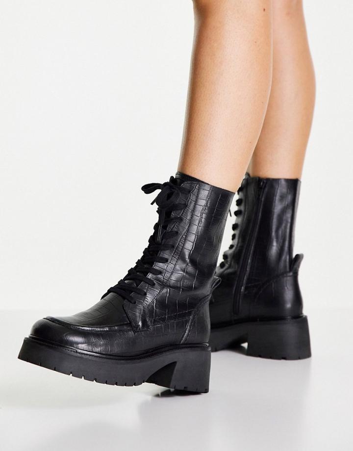 As0s Design Aliance Premium Leather Chunky Lace Up Boots In Black