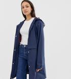 Asos Design Tall Raincoat With Brushed Check Lining-blue