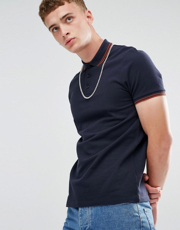 Asos Pique Polo With Tipped Collar - Multi